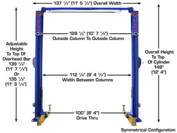 Atlas Platinum PVL-10 ALI Certified Two Post Lift 10,000 lbs. Capacity