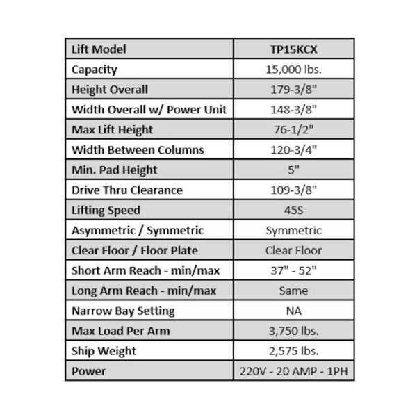 ASEplatinum TP15KCX Heavy-Duty Clear Floor Two Post Lift